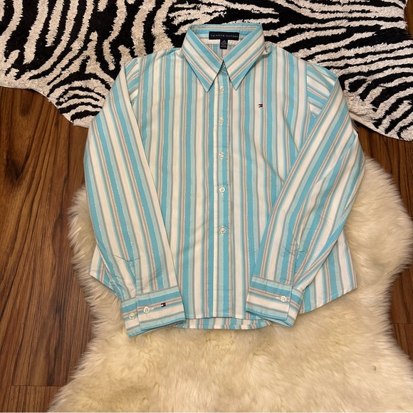 Tommy Hilfiger Button Down Striped Shirt Size  Medium Blue and White - Picture 4 of 8